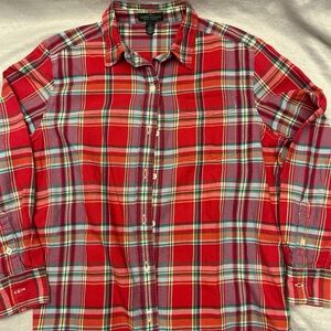 Ralph Lauren Jeans Co Plaid Flannel Button Shirt Womens Small long sleeve cotton